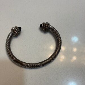 Silver Twisted Cuff Bracelet with Black Accents